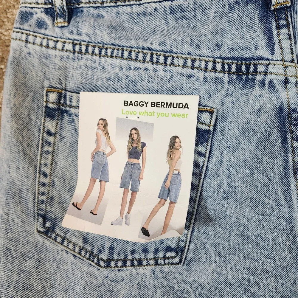 Witty Fox Baggy Bermuda Denim Shorts Acid Wash Y2K Skater NWT 13/31